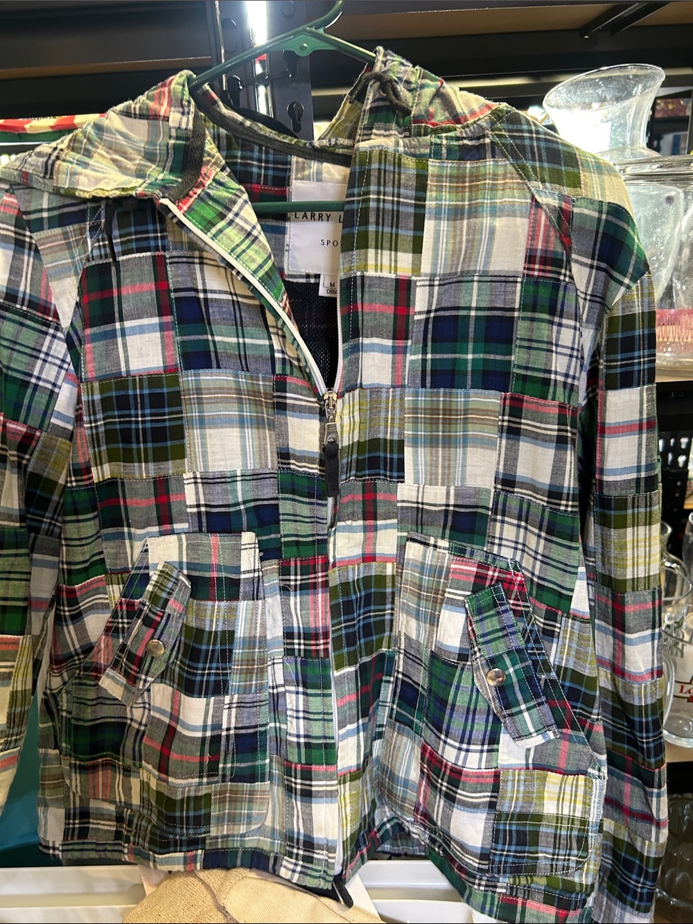 Larry Levine Multi-Color Plaid Zip Hoodie Shirt Jacket